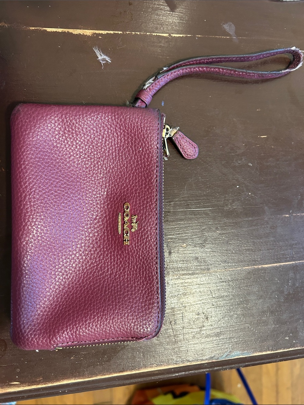 Coach Pebbled Leather Wristlet - Plum